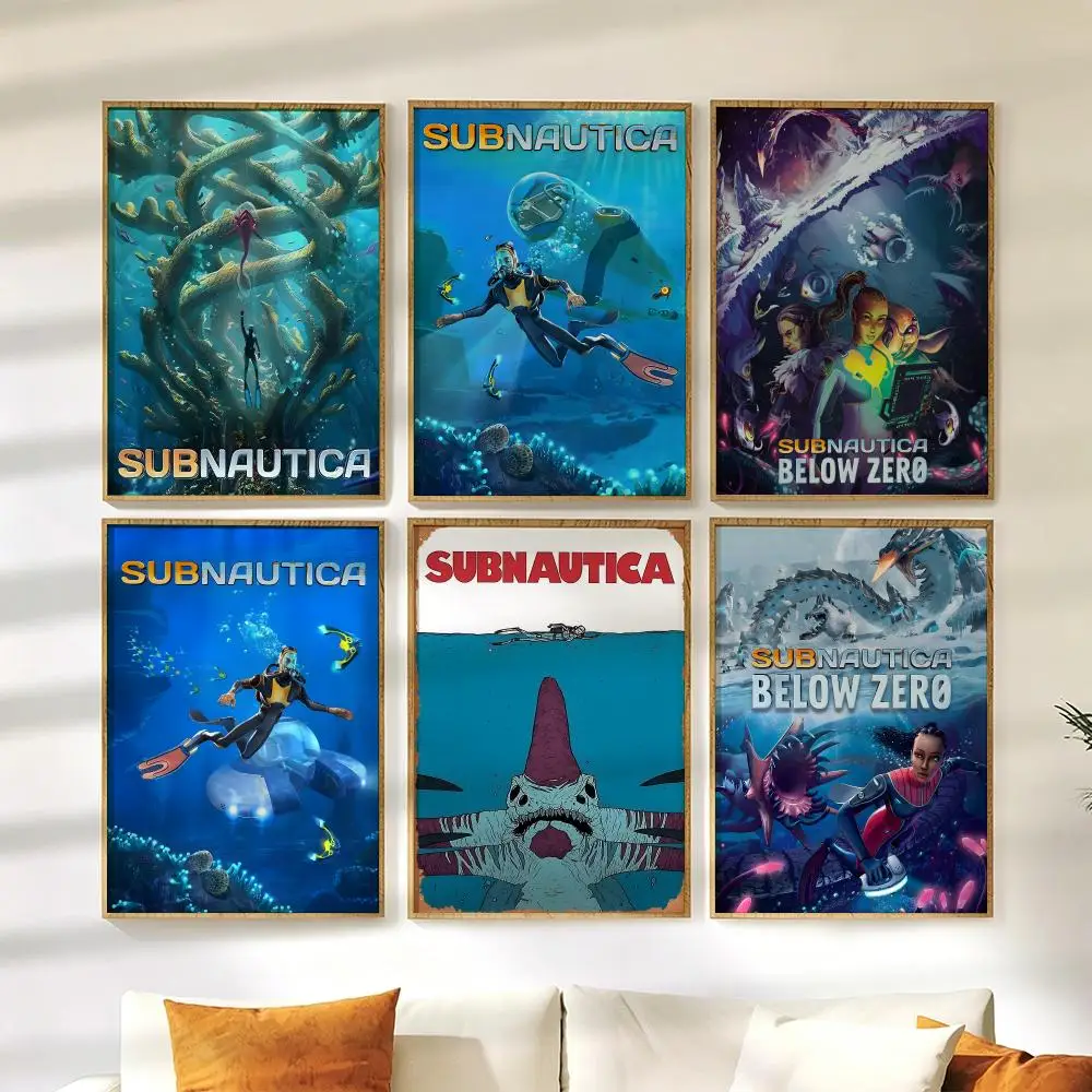 Game S-Subnautica Poster Wall Stickers HD Painting Self Adhesive Art Decals for Bedroom Living Room Home Decor