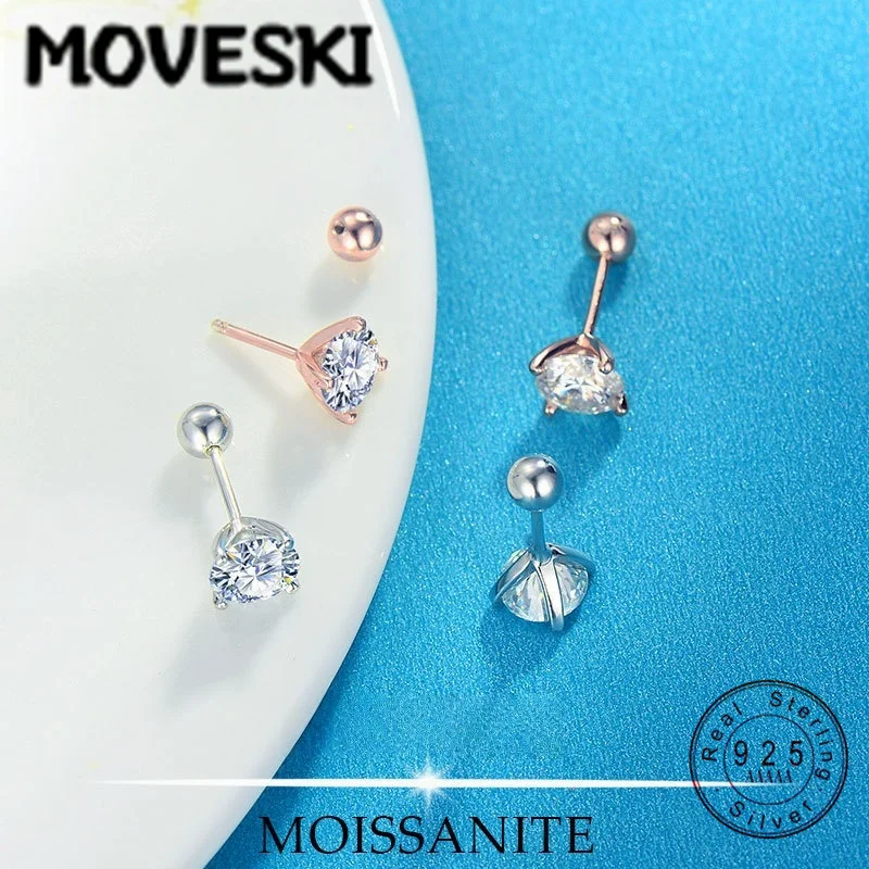 

Серьги-гвоздики MOVESKI из стерлингового серебра 925 пробы с круглыми муассанитами | Серьги для женщин 0.3CT 0.5CT 1CT, цвет D, VVS1, гипоаллергенные