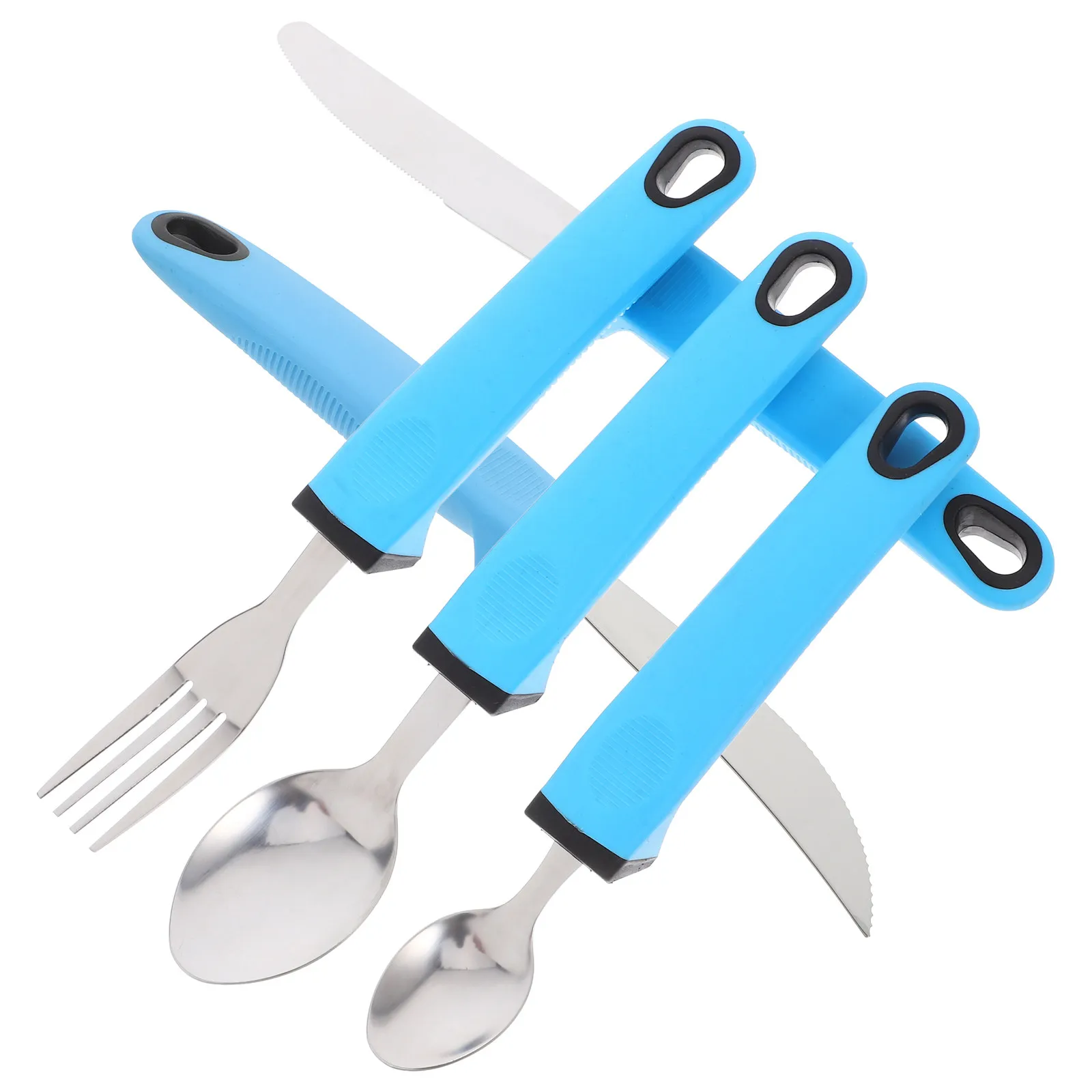 1Set Stainless Steel Adaptive Cutlery Set for Elderly Disabled Tremor Proof Eating Utensils Ergonomic Grip Portable Adult
