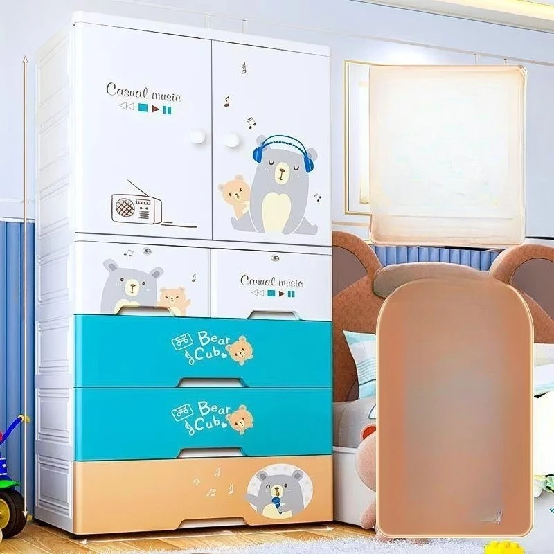 Cute cartoon animal children's wardrobe plastic 5-layer locker with drawers children's wardrobe locker
