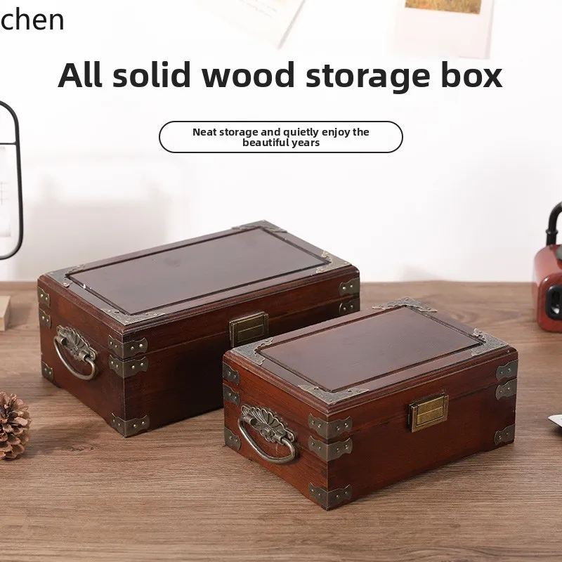 

LXC Wooden Desktop Storage Document Seal Solid Wood Jewelry Box Household Lockable Small Storage Box