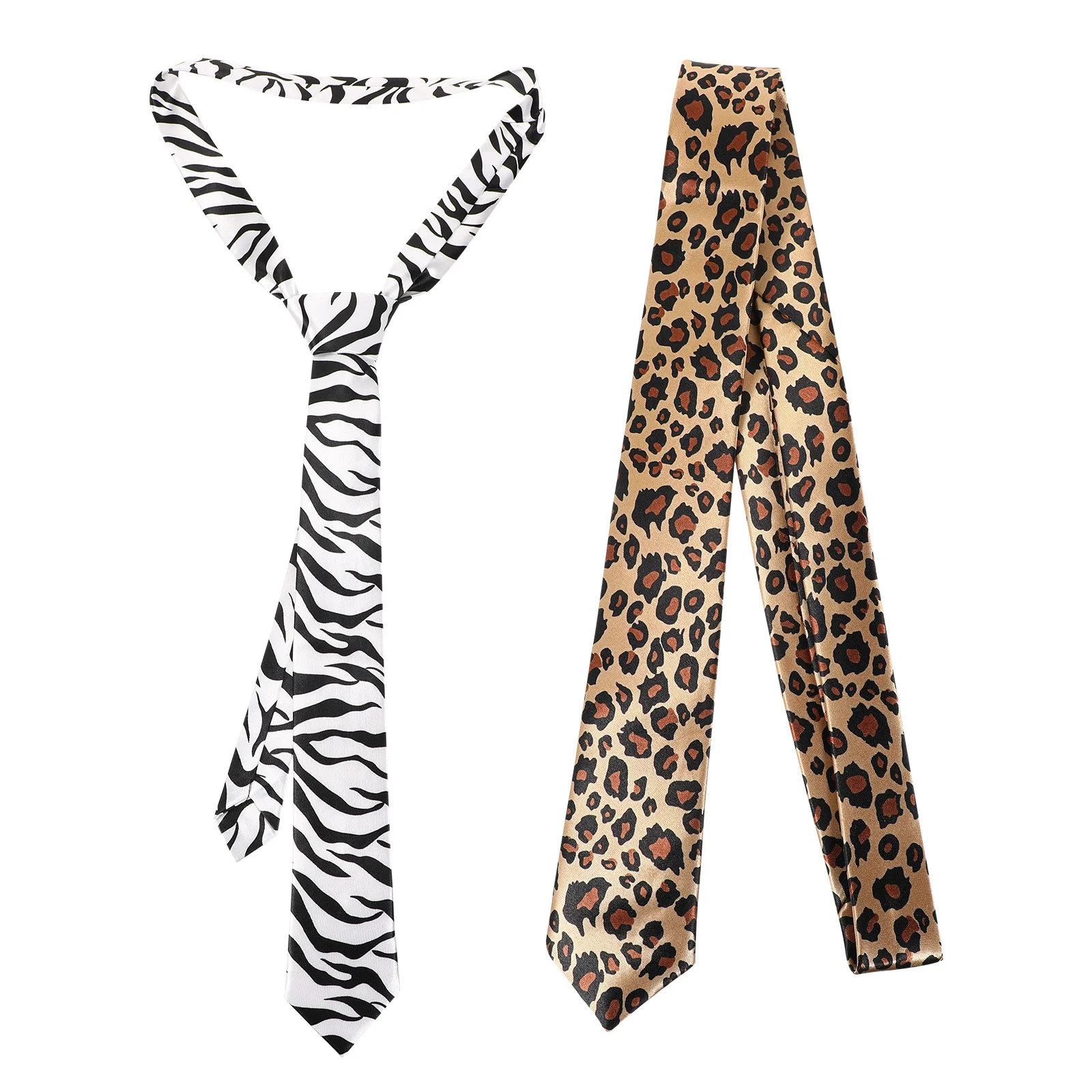 

2Pcs Zebra Leopard Necktie High-Quality Material Long-Lasting Use Special Texture Standout Style Party Concert Bar Outfit
