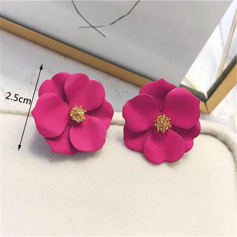 New Korean Flower Dangle Earrings Elegant Double Floral Mixed Color Earrings For Women Girl Beach Party Earring for woman