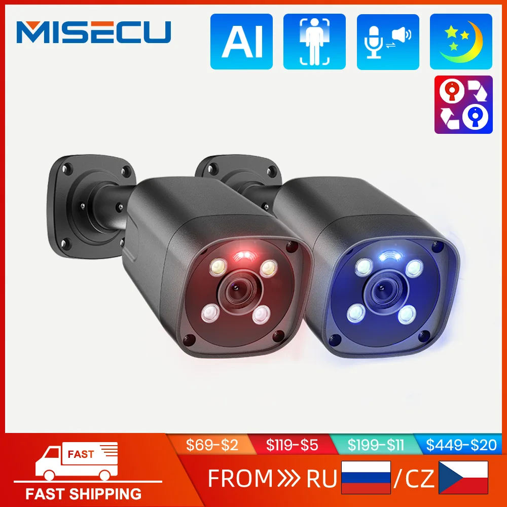 MISECU UHD 8MP POE IP Camera 4K Security Camera Ai Human Detect Color Night Two Way Audio Outdoor Video Surveillance Onvif XMeye