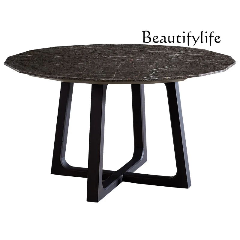 

Italian Marble round Dining Table Modern Minimalist Dining Table Solid Wood Small Apartment Dining Tables and Chairs Combination