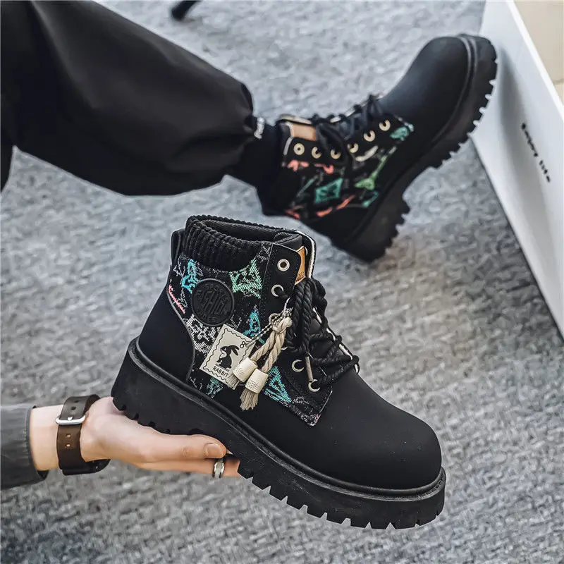 High Cut Boots for Men Platform Spring Autumn Man Shoes Low Price Trendy 2025 Hot Selling Quality Non Slip in Promotion Retro