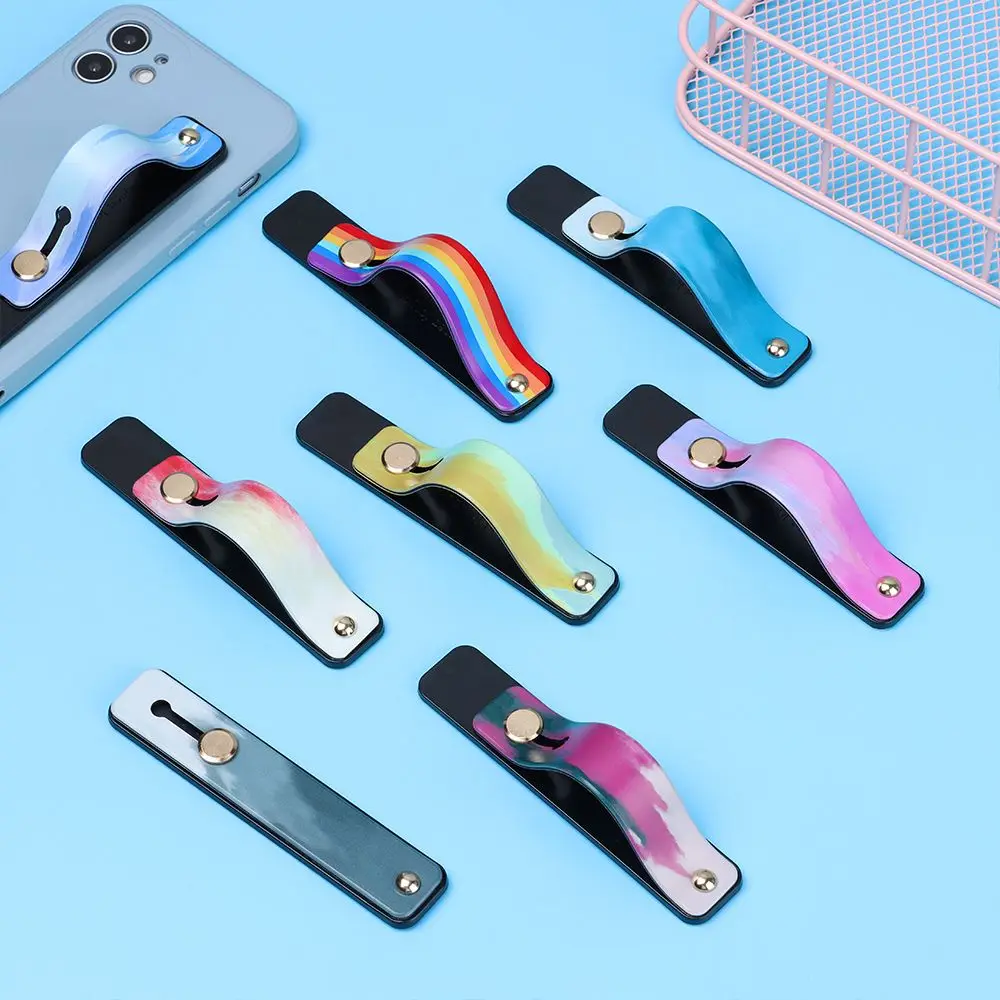 Portable Wrist Band Push Pull Silicone Phone Stand Finger Strap Bracket Finger Ring Holder Rainbow Phone Grip