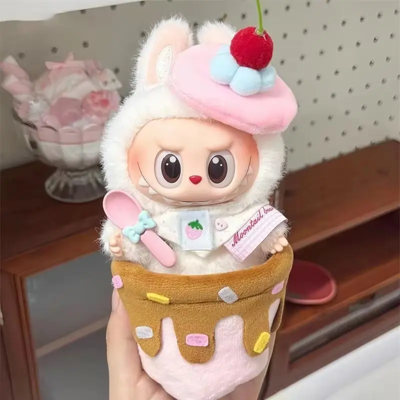 Per set di vestiti per bambole Labubu, design a fragola rosa da 3/4 pezzi, compatibile con accessori per bambole Labubu V1 V2 V3 e 10/13 cm