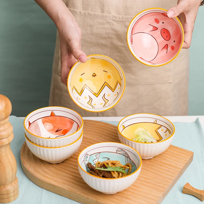 

Cartoon Ceramic Bowl Lovely Animal Paradise Household Rice Bowl Children's Tableware Personality Creative Ramen Soup Bowl