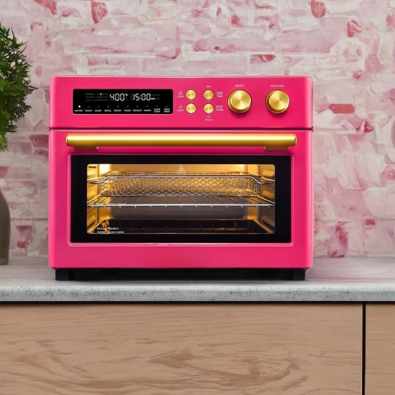 Limited Edition Happy Pink Infrared Heating Air Fryer Toaster Oven, Extra Large Countertop Convection Oven 10-in-1 Combo