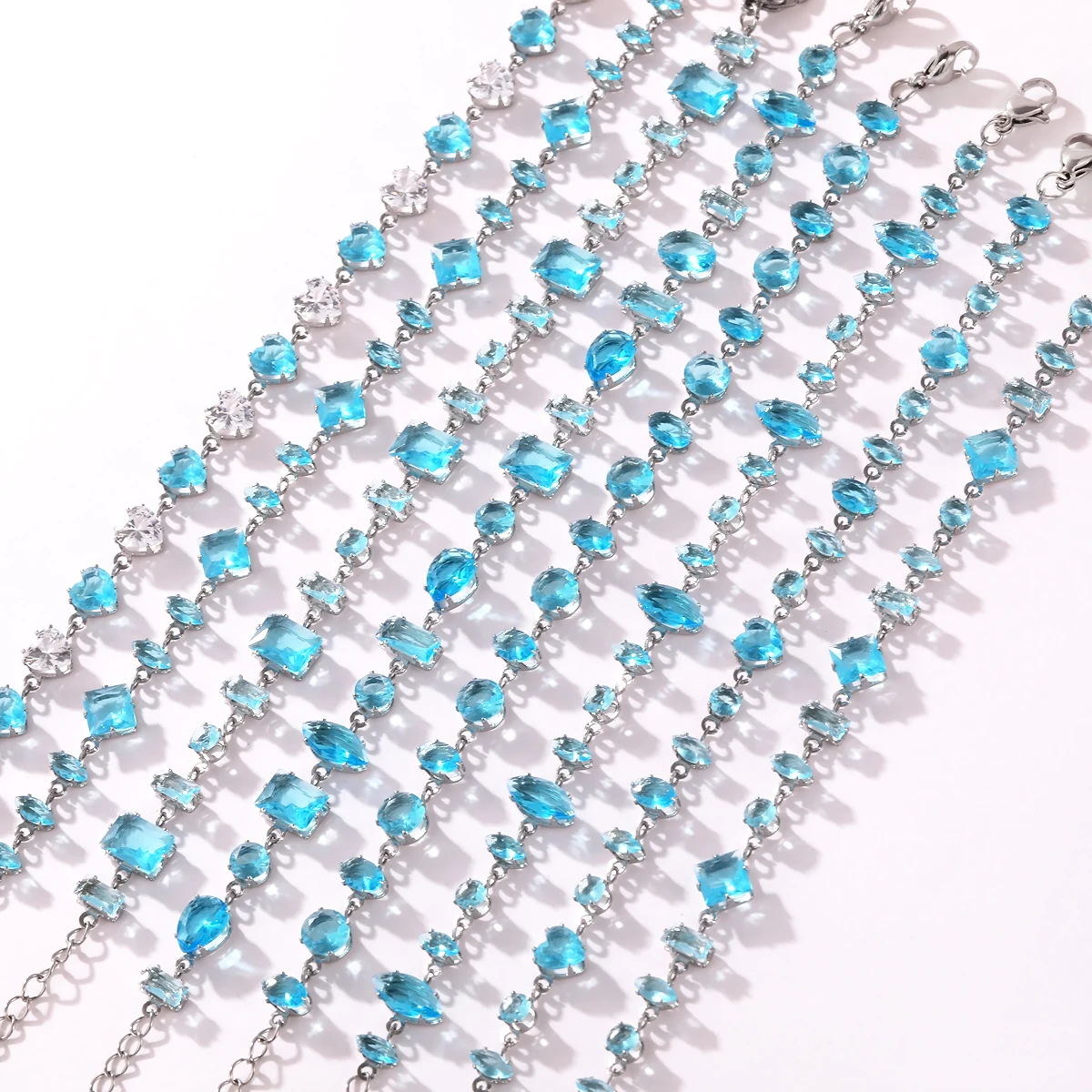 Blaues Zirkon Tennis-Armband für Damen, Edelstahl, Wasserdicht, Verstellbare Gliederkette, Luxuriöser Kristallschmuck