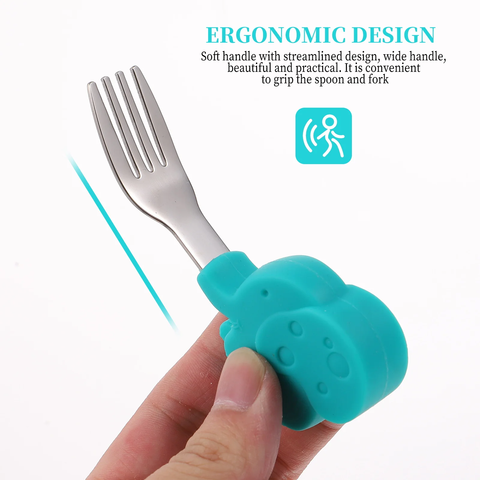 

1Set Silicone Fork Spoon Spoons Forks Training Tableware Eating Practice Spoon Fork Soft Handle Design Cartoon