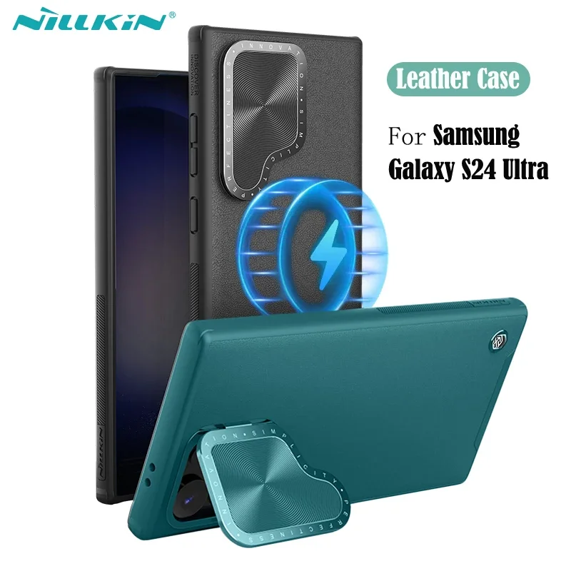 

For Samsung Galaxy S24 Ultra MagSafe Case NILLKIN CamShield Prop Leather Magnetic Case Camera Stand Cover For Samsung S24Ultra