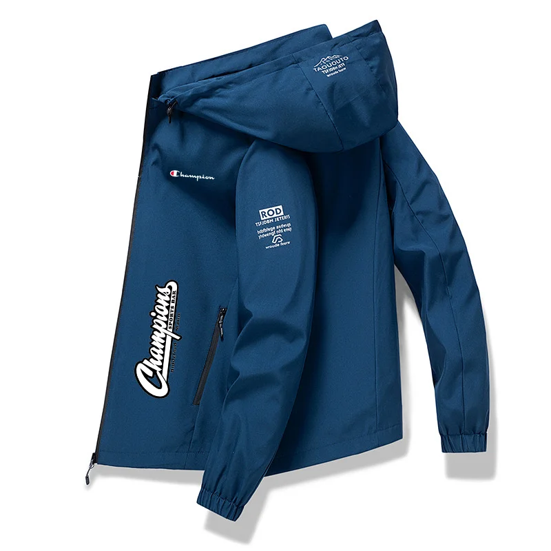 

New Spring and Autumn Street Sports Fashion Windproof Men's Zipper Hoodie Jacket, Outdoor Travel Fishing Camping Hiking Coat