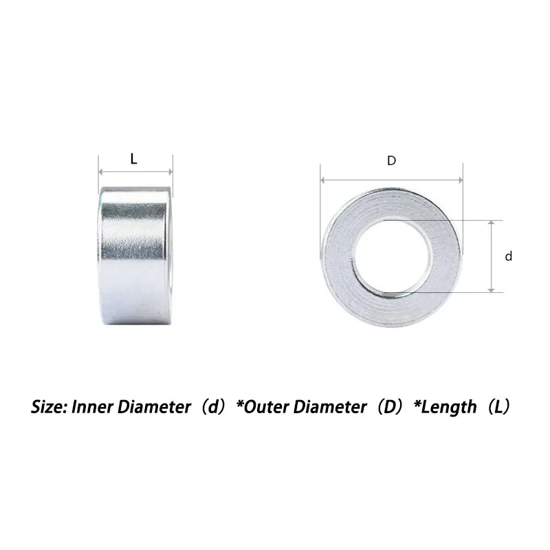 Junta de arandela de aluminio, espaciador hueco redondo sin rosca, espesor 0,5/1,2/1,5/2/3/3, 5/4/5/5, 5/6 ~ 12mm, 10 piezas, d2.1, d2.6, d2.7