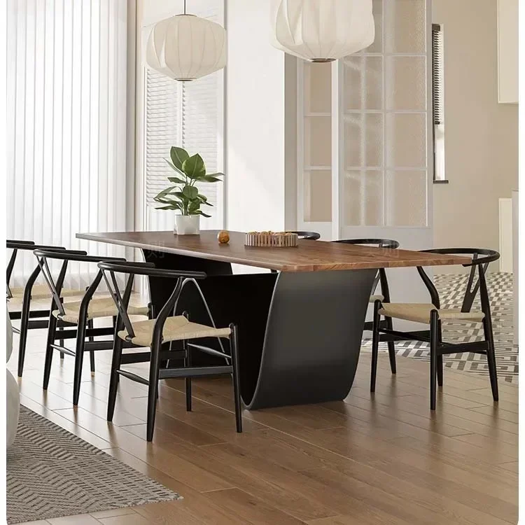 

m Modern Dining Room Furniture Metal Base Rectangle Dining Table Nordic Solid Wood Top Dining Table Set m