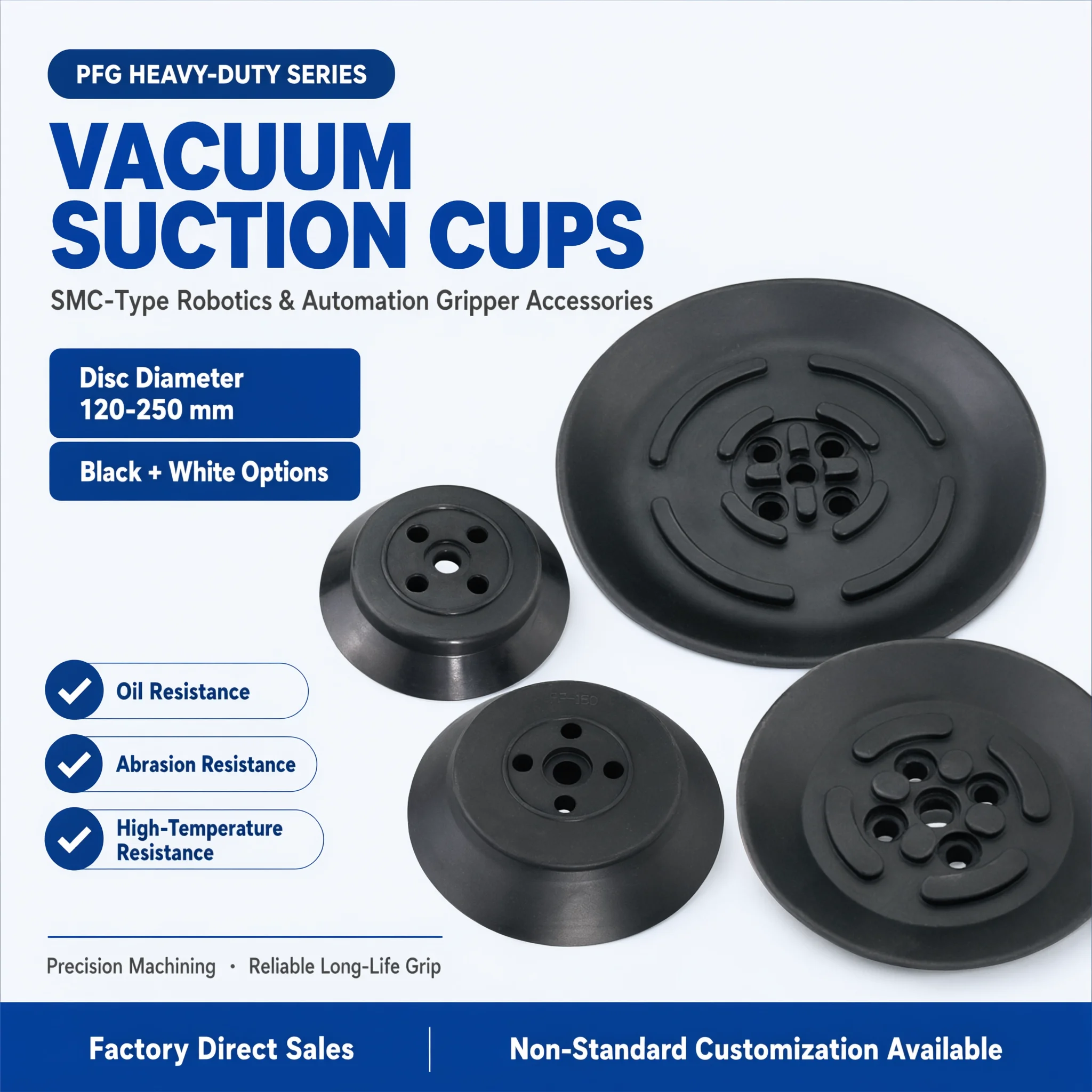 PFG Heavy Duty Vacuum Suction Cup PFG 120 150 200 250 Industrial Flat Rubber Pad Silicone NBR for Robot Manipulator EOAT