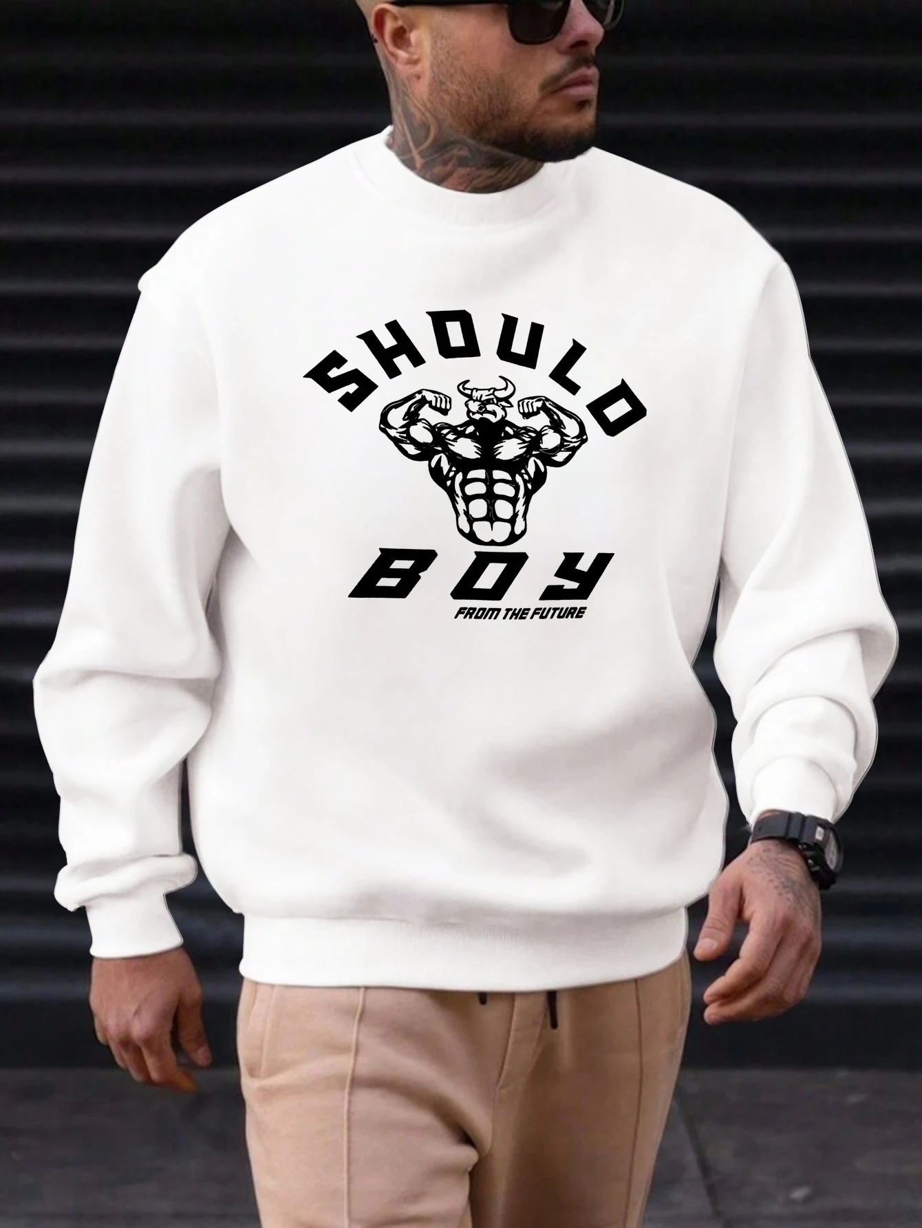 

Men's Cotton Crewneck Sweatshirt SHOULD BOY Graphic Print 2025 New Trending Fashion Casual High Quality Top Clothing