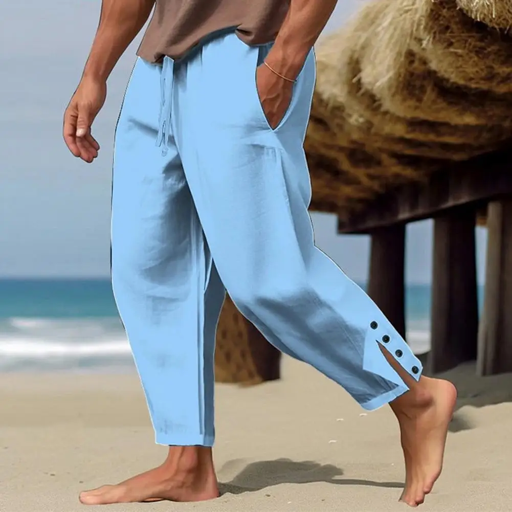 

Loose Pants Quick-drying Men's Sweatpants with Side Pockets Drawstring Waist for Gym Training Beach Activities Loose Fit for Men