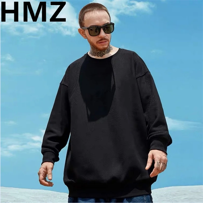 HMZ Mens Casual Cartoon Cat Print Sweatshirts Hoodie Men O-Neck Fashion Harajuku Style Male High Street Cotton Sweatshirt Men