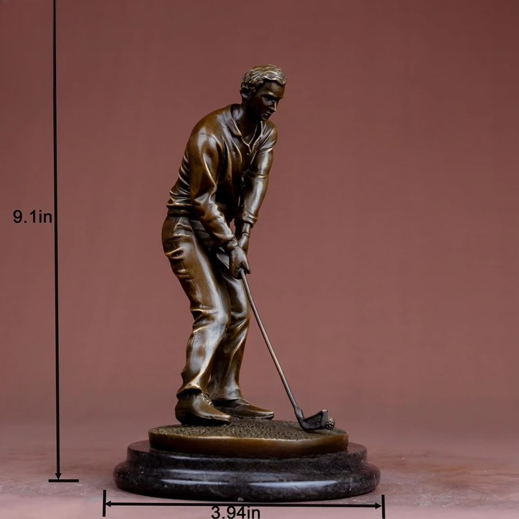 9.1''  Modern Art Crafts Home Office Decor Gift Golf Man Bronze Statue Classical Golfer Bronze Figurine Sculpture