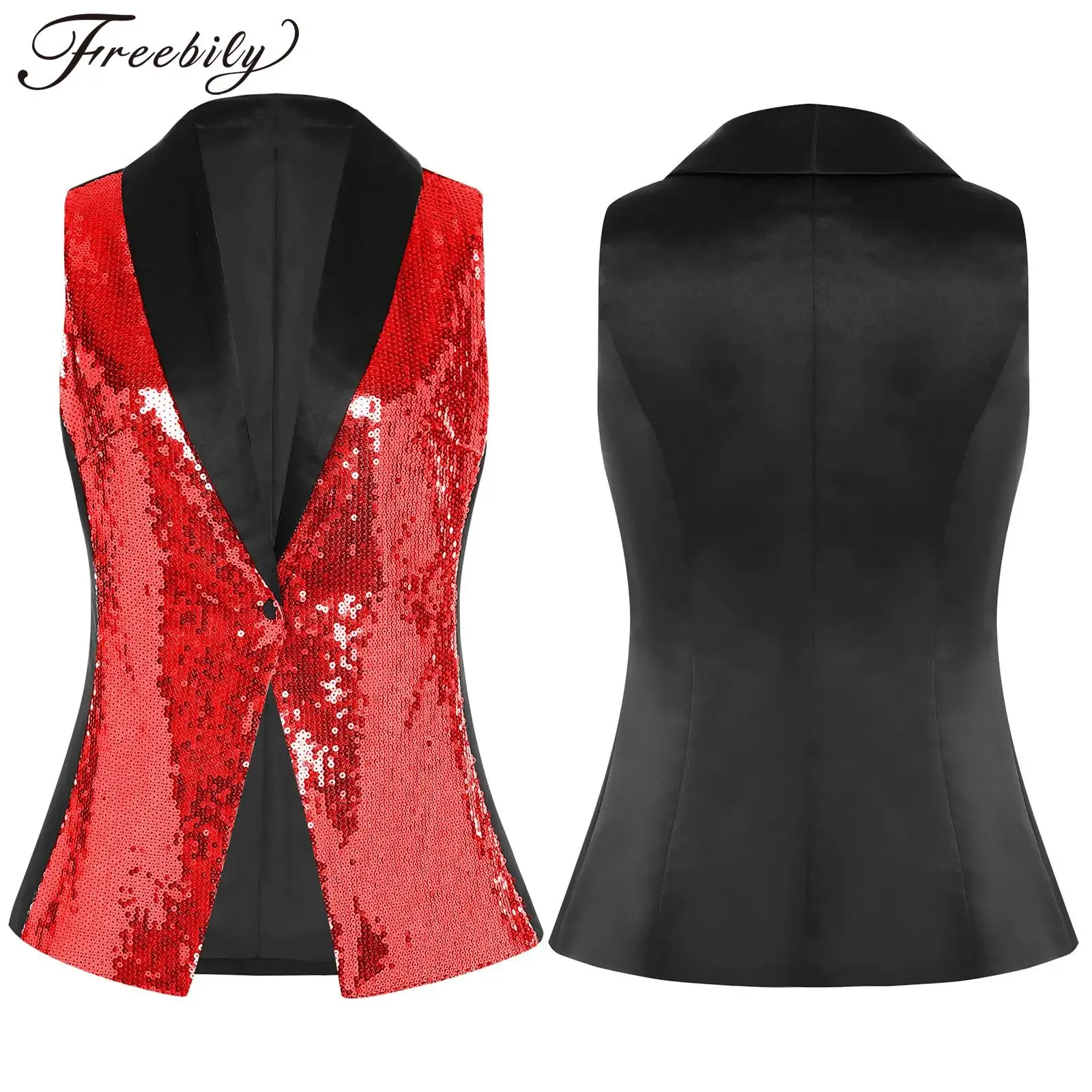 

Suit Vest Womens Sleeveless Jacket Sparkly Sequin Waistcoat Stylish V-neck Sequin Waistcoats Banquet Jazz Dance Pageant Costume