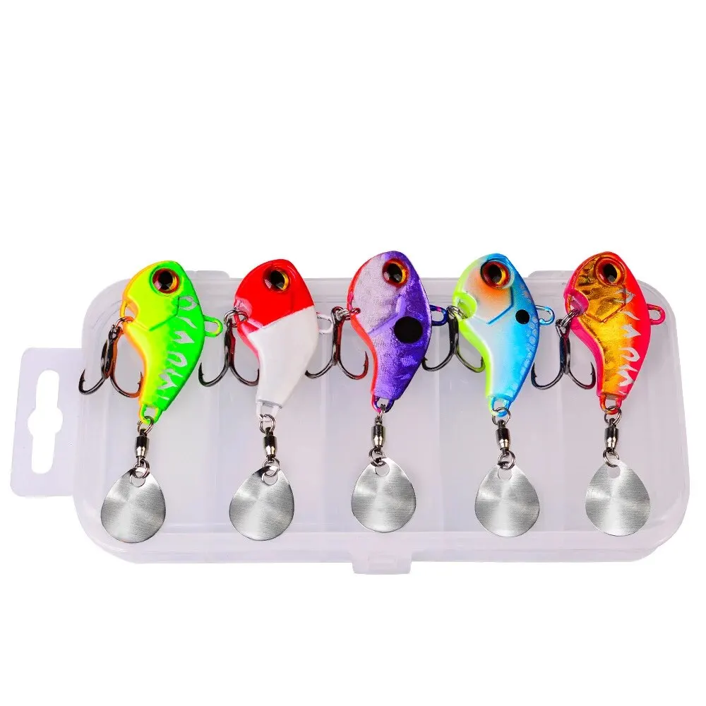 5Pcs/Box Fishing Lure Kit Metal VIB Artificial Bait Sinking Spinner Spoon Fishing Lures Jigs Fishing Tackle