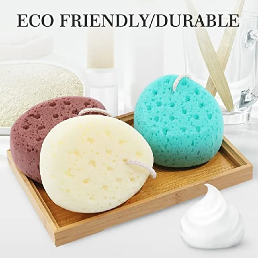 3 Pcs Bath Sponge for Women, Men, Teenager, Body Wash Sponges Loofah Body Scrubber, 3 Colors and Large Size Shower Pouf Cleanin
