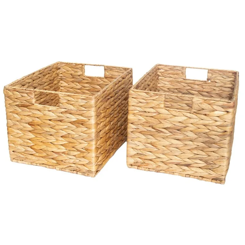 

Natural Water Hyacinth Crate, Set of 2, Large,Cut-Out handles make for easy lifting,14.5" x 12.5" x 10.75"H