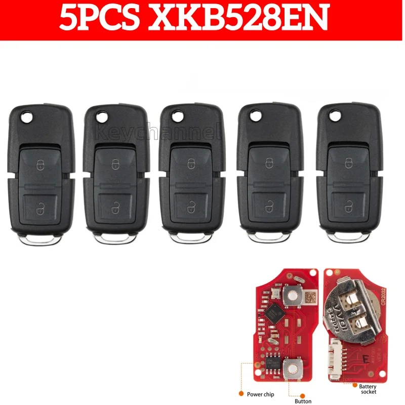 

5pcs Universal Car Remote Key XKB528EN Wire Flip Remote Fob B5 Style 2 Buttons for VVDI Key Tool Plus Mini Key Tool for Golf