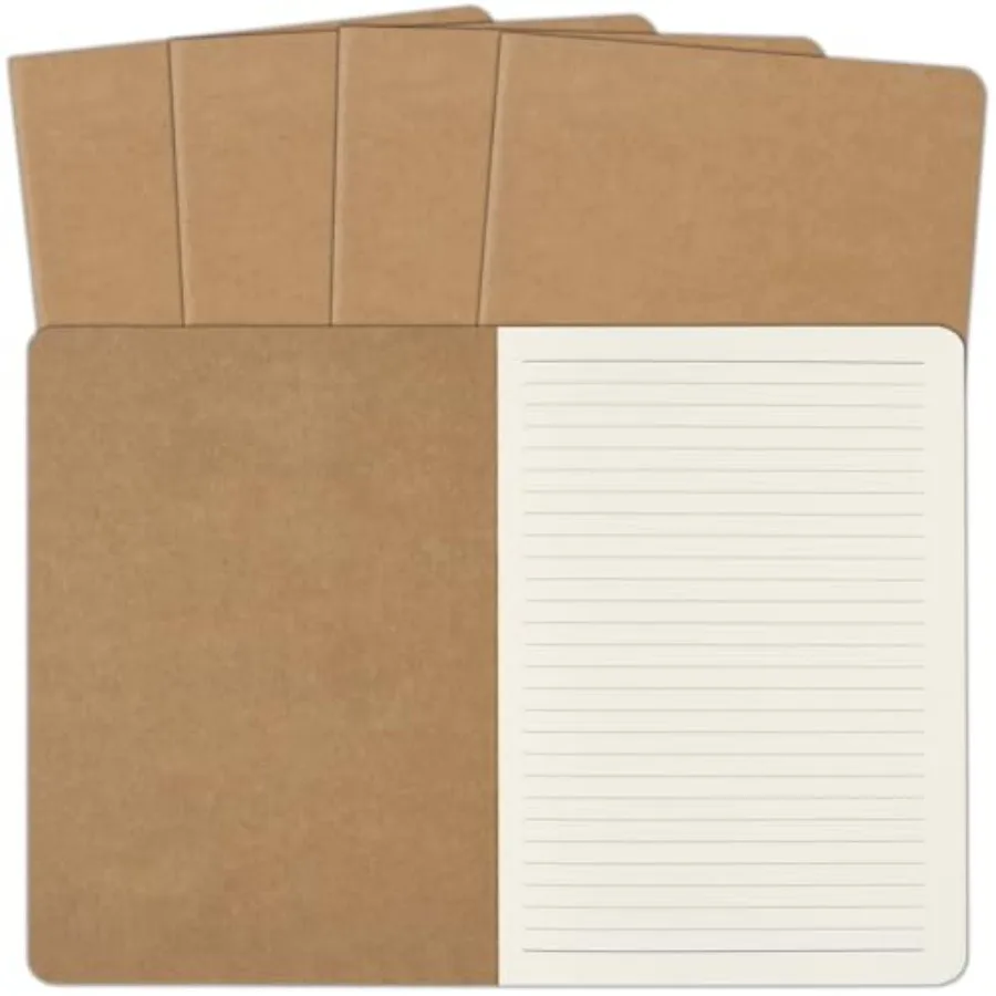 

5 Pack A5 Kraft Notebooks Bulk, 8.15x5.5 Inch Lined Paper Journaling Notebooks, Notebooks for Work, Composition Notebooks for S