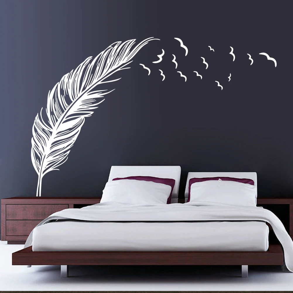 Creative Birds Flying Feather Wall Sticker Home Bedroom Living Room Modern Wall tattoo Art Decor Vinyl Window Wall decals