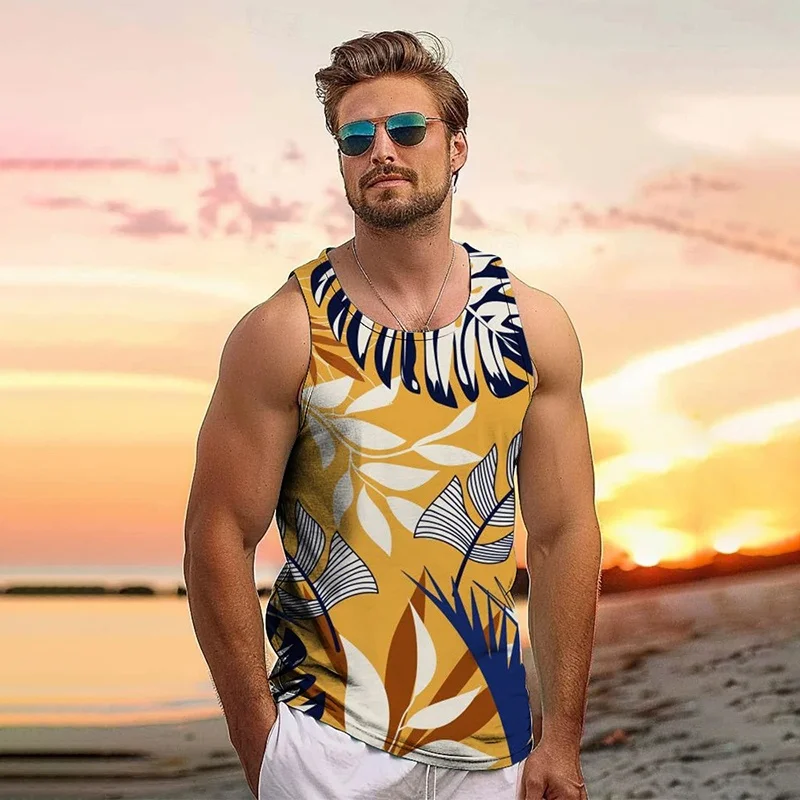 3D Printed Coconut Tree Tank Tops For Man Flower Leaf Pattern Tees Summer Casual Fashion Vest Loose Sportswear Street Tank Top