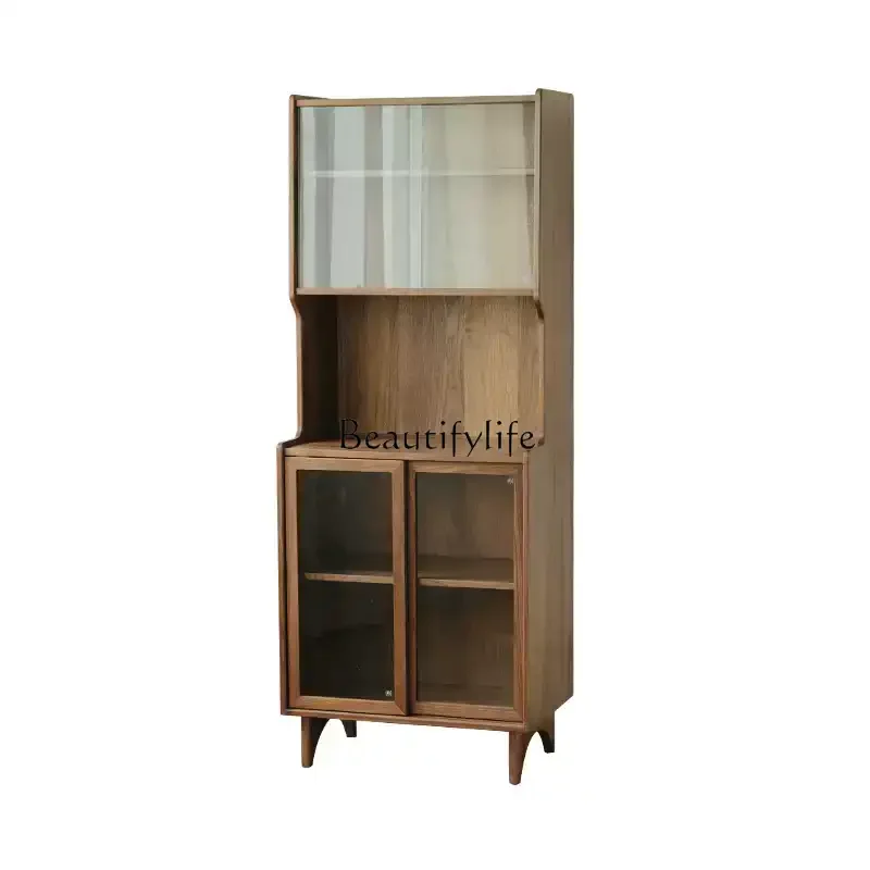 

Solid wood bookcase with door Modern black walnut floor-to-ceiling display case Bookshelf Storage shelf