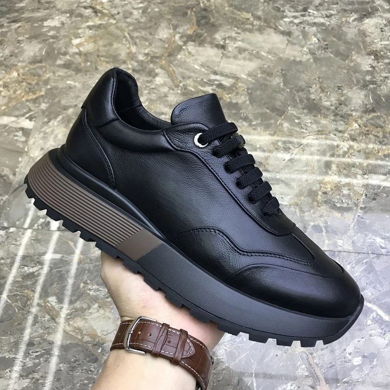 

New men's thick soled Forrest Gump shoes, trendy and versatile, low top leather casual shoes 241223