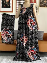 2024 Wome‘s  Summer Sleeveless Dress With Scarfs Under Dress Ptinted Cotton Abaya Dashiki Maxi Lady Robe Loose Kaftan Vestidos