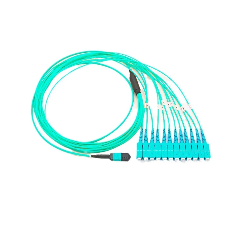 Patch Cord MPO to 4xSC/UPC OM3 Multimode 8-Fiber 1m..~7m MPO-Female Type-B Fiber Optic Cable, MMF 3.0mm Aqua LSZH Duplex Fiber