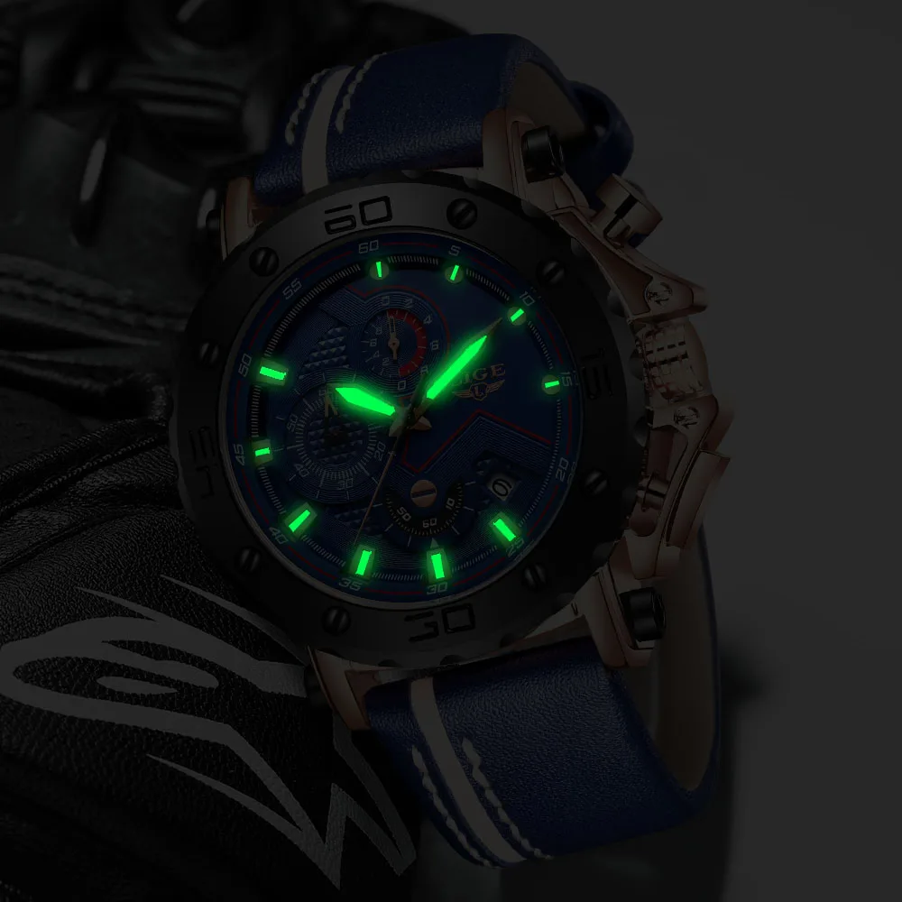 LIGE moda męskie zegarki Top luksusowa marka wodoodporny zegarek sportowy chronograf kwarcowy skórzany wojskowy Relogio Masculino