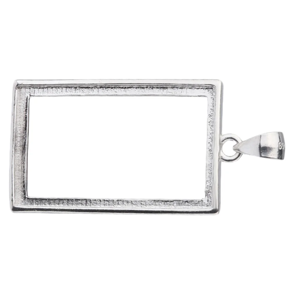 Square Pendant Empty Holder Bezel Charms Open Back Frame Bezels Pendants Hollow Silver Jewelry