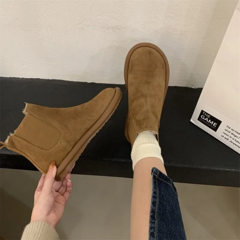 2025 Women's Winter Boots New Flat Bottom Casual Warm Cotton Ankle Boots Shoes Plush Solid Slip on Short Botines for Women