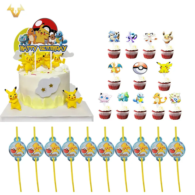 New models Pikachu theme set, paper tray, paper cup, tablecloth, banner, children's birthday, holiday, party decoration products