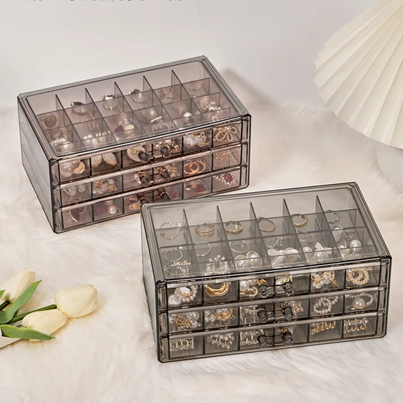 72 Grid Transparent Jewelry Rings Storage Box Large-capacity Three Layers Organizing Box Earrings Necklace Dustproof Drawer Box