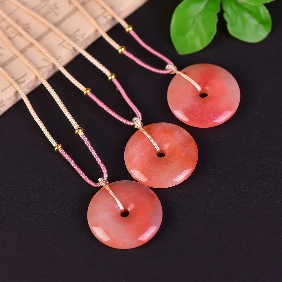 Natural Pink Jade Donut Necklace Women Fine Jewelry Myanmar Grade A Jadeite Burma Peach Blossom Jade Donut Pendant Necklaces