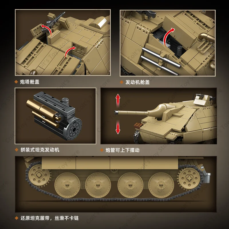 NEUE WW2 Deutsch Militär Gepanzerte Kampf Fahrzeug Bausteine Jagdpanzer 38(t) Hetze Tank Zerstörer Modell Ziegel Spielzeug Junge geschenk