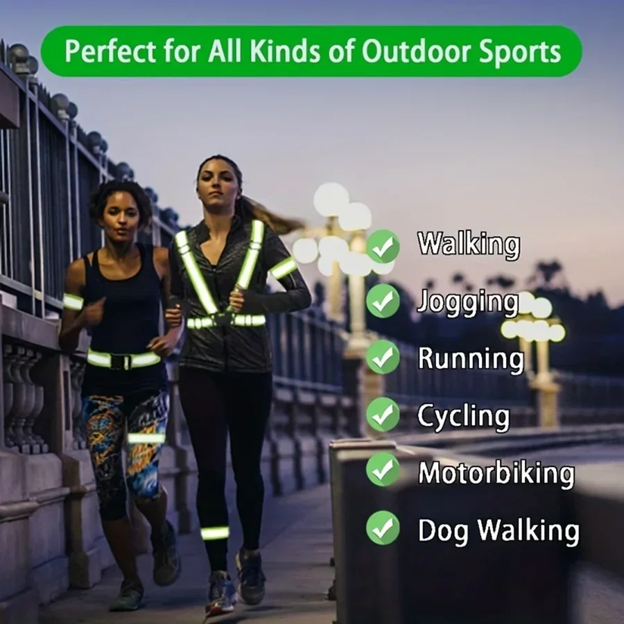 Adjustable 5*1 Reflective Security Straps Safe High Visibility Reflective Vest Traffic Night Outdoor For Running Cycling Sports