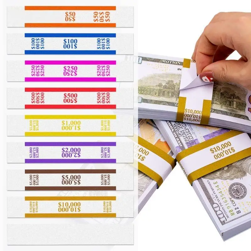 100Pcs Assorted Self-Sealing Money Binding Bands Waterproof Currency Straps for Retail Shop Cash Sorting