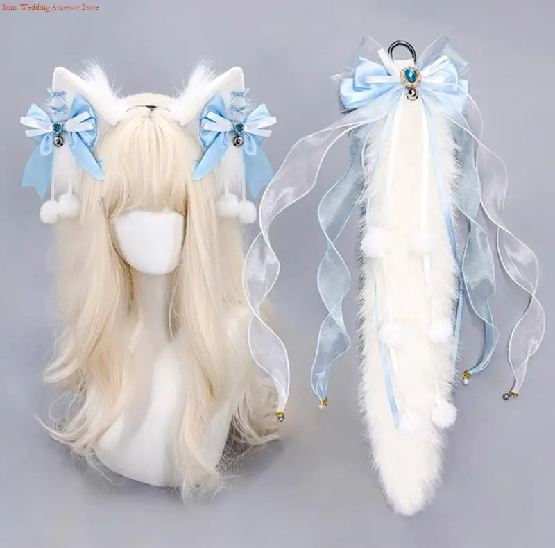 G92d Pelry Tail Plush Ohrstirnband mit Bowknot Decoraiton für Frauen Halloween