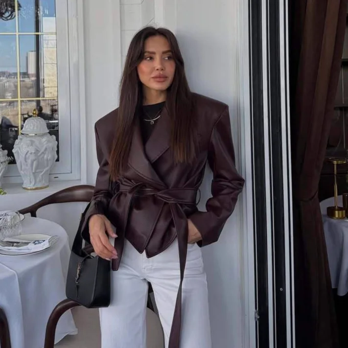 Sli الدانتيل يصل الجلود Jaet دراجة نارية بارد حار التعادل صبغ ort ملابس خارجية المرأة عادية سليم صالح طويل Sve معطف الربيع