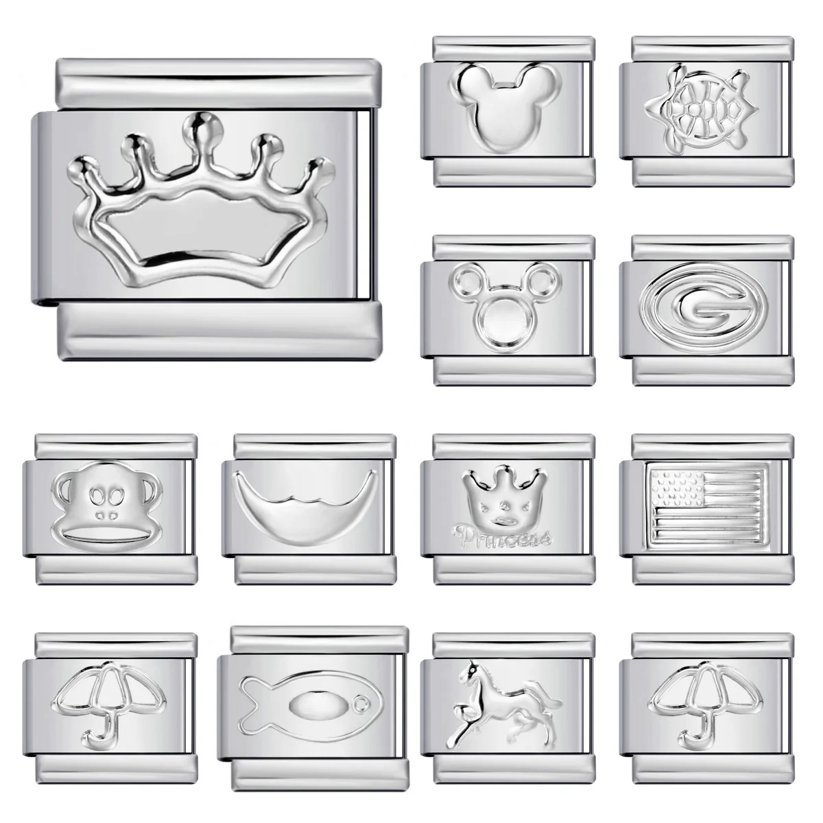 

Stainless Steel 9mm Solid Color Convex Kids Cartoon Theme Italian Charm Links Fashion DIY Bracelet Jewelry for Children Gift