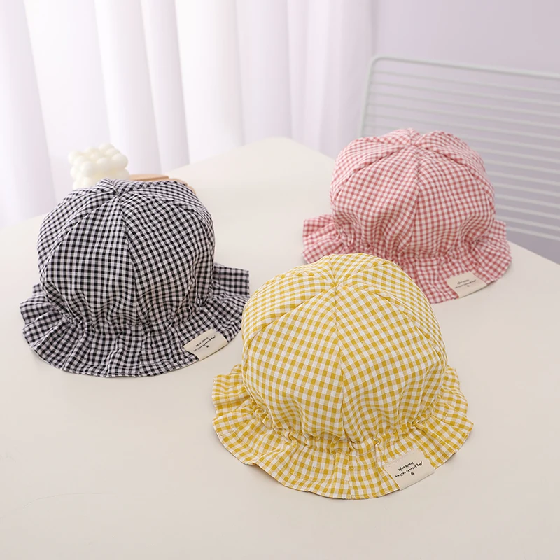 Two-Sided Baby Hats Spring Summer Bucket Caps Plaid Floral Kids Boys Girls Sun Hat